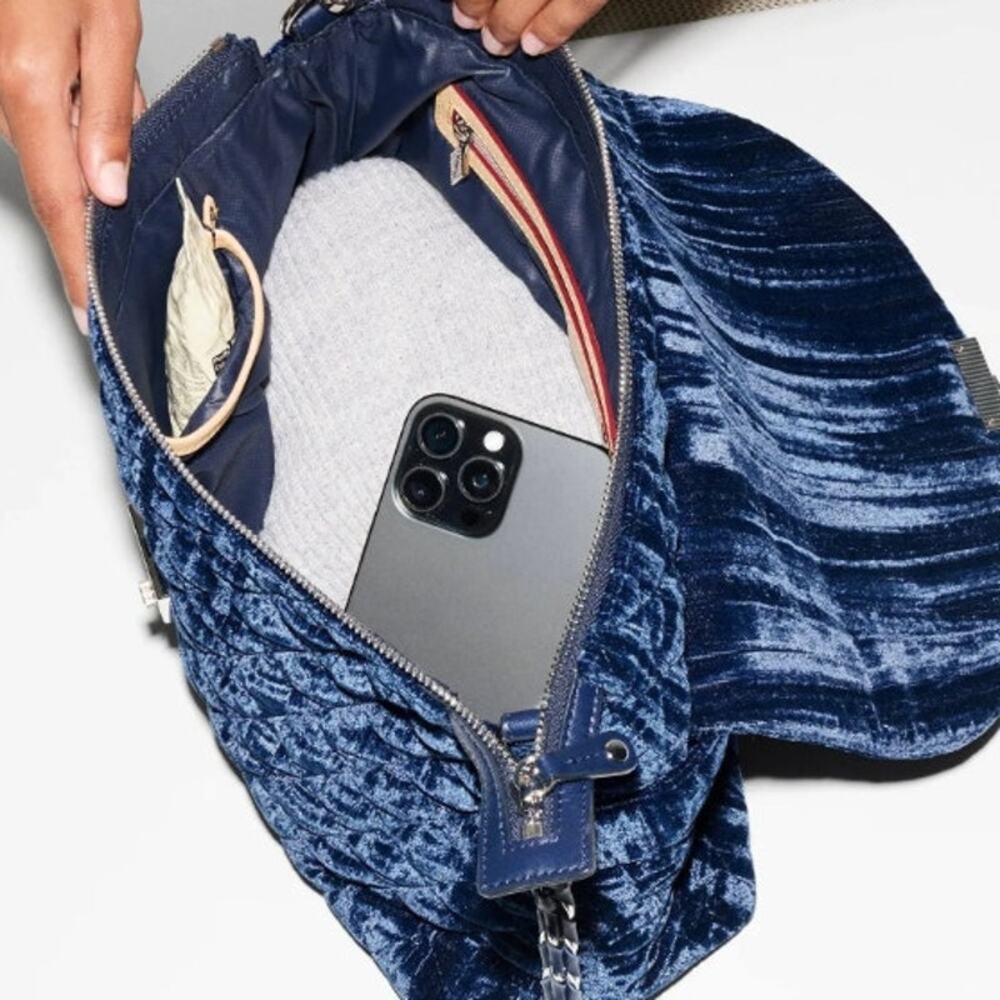 MZ Wallace Quilted Velvet Crossbody Bag in Deep Navy Blue - Picture 2 of 14